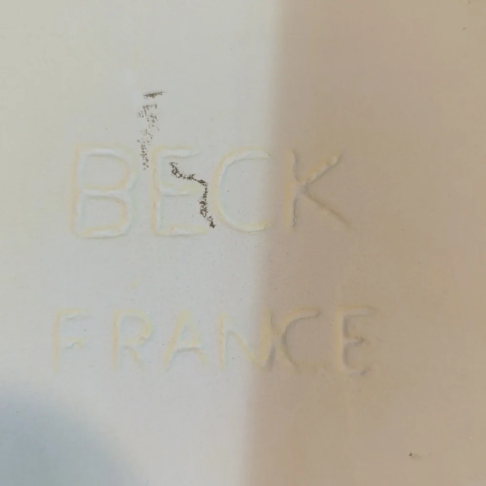 Beck made in France baking dish stork and flower design nice crazing 6” x 9”